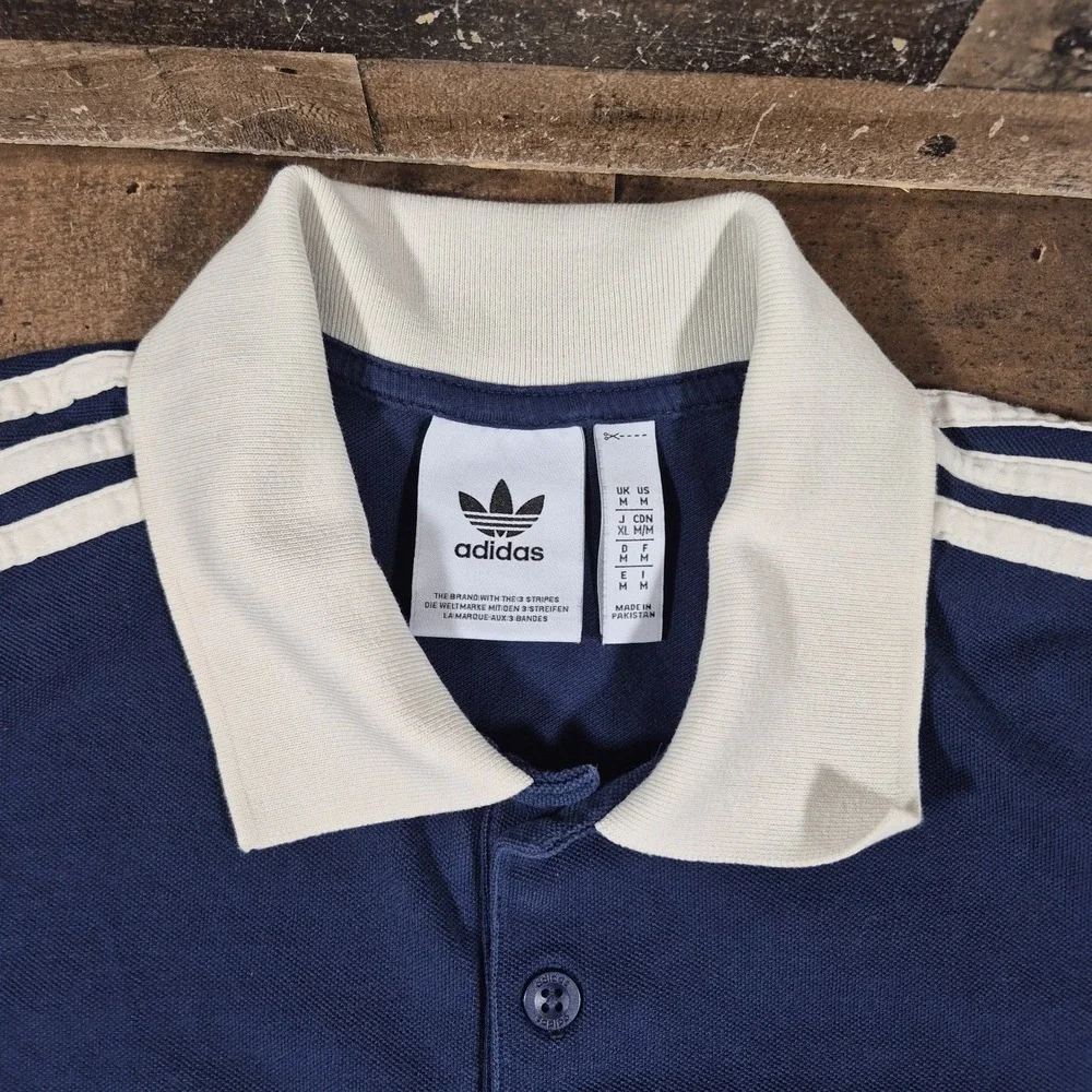 Adidas Originals Adicolor Classics Waffle Polo Shirt Mens Large Blue 3 Stripe